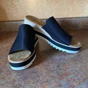 Toms Size 12 Diana black slip on open toe wedge sandals